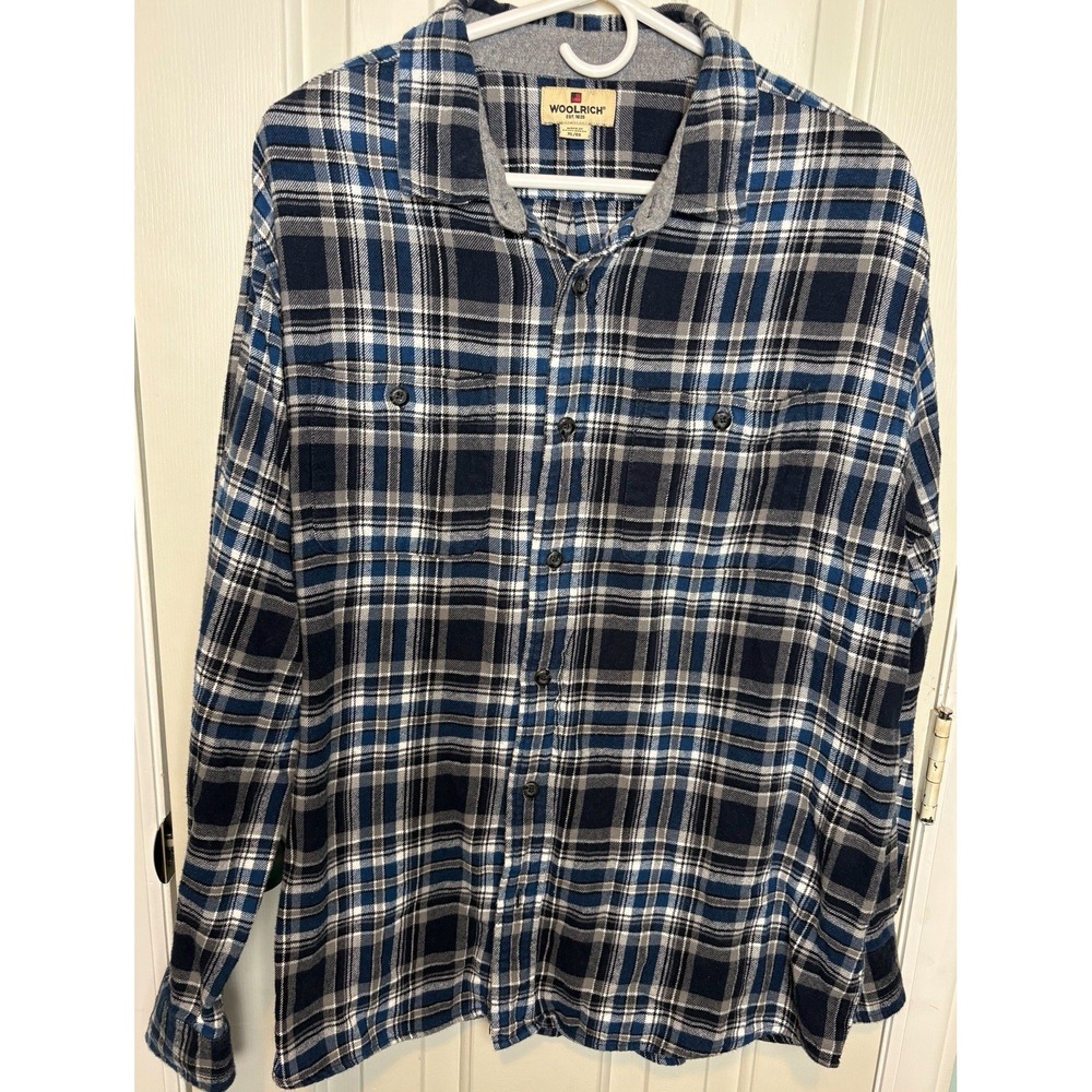 Woolrich Men's 100% Cotton Flannel L/S Button Shirt Blue Plaid XL